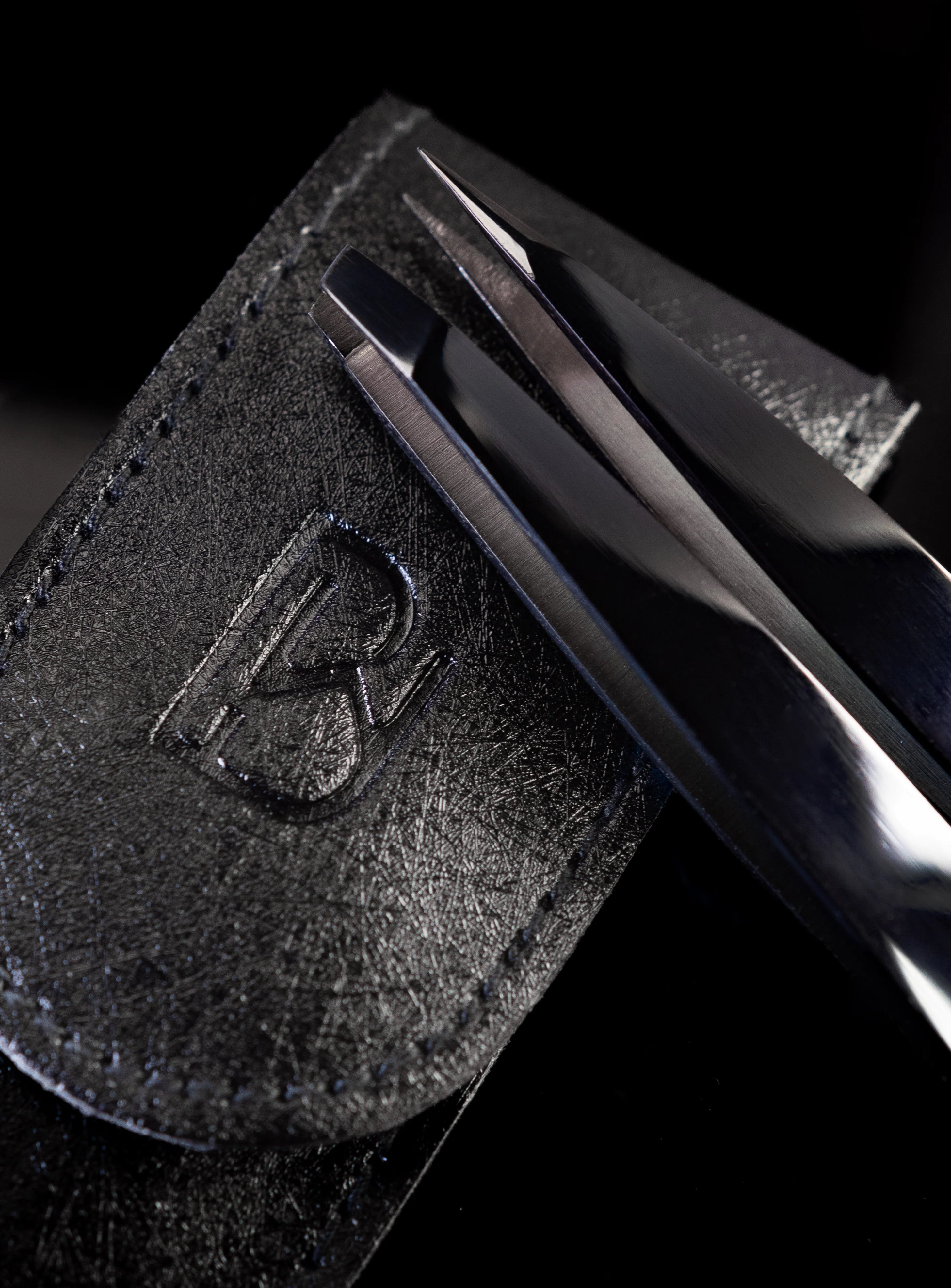 BWH - Pointy + Slanted Midnight Chrome Tweezers
