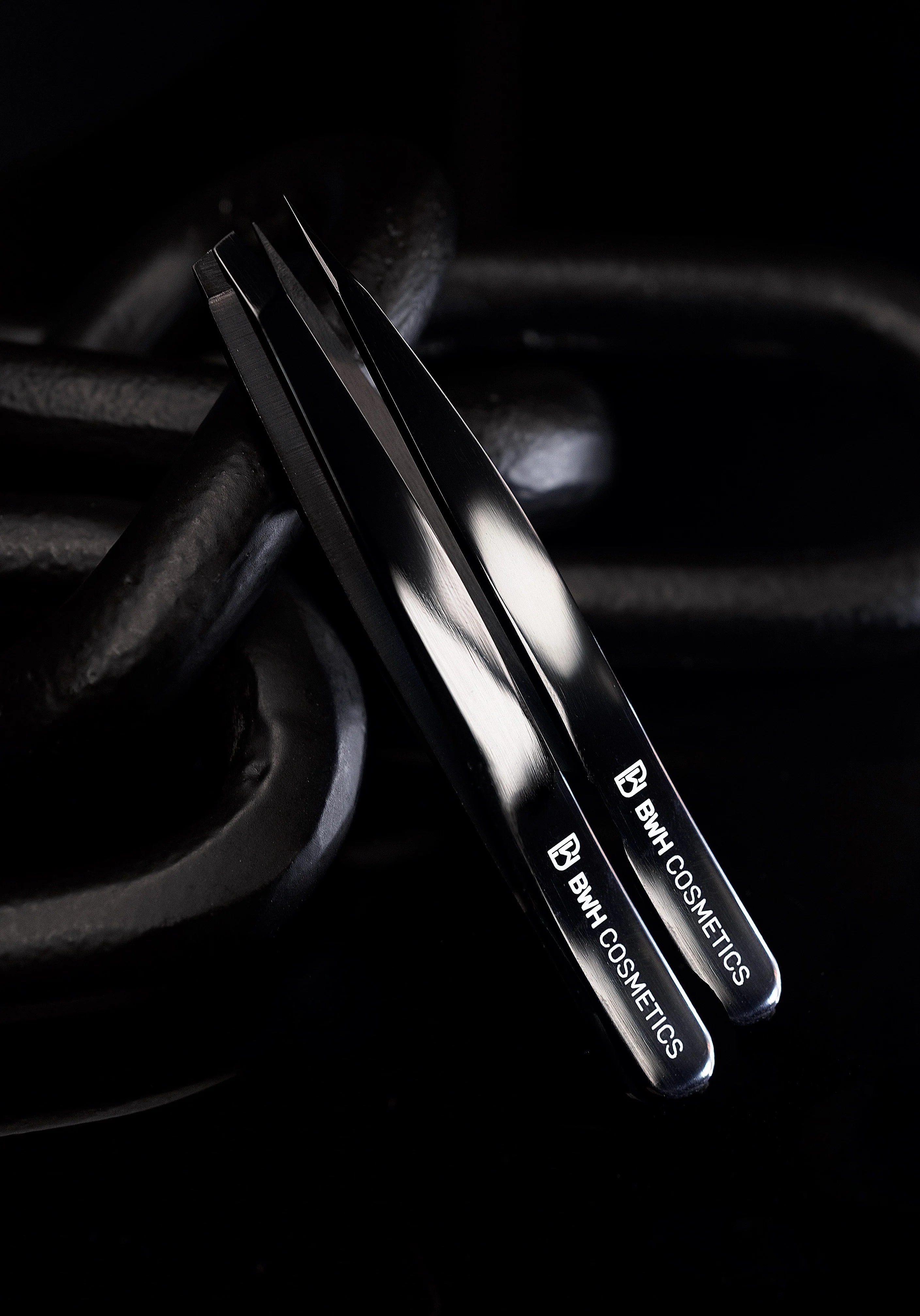 BWH - Pointy + Slanted Midnight Chrome Tweezers