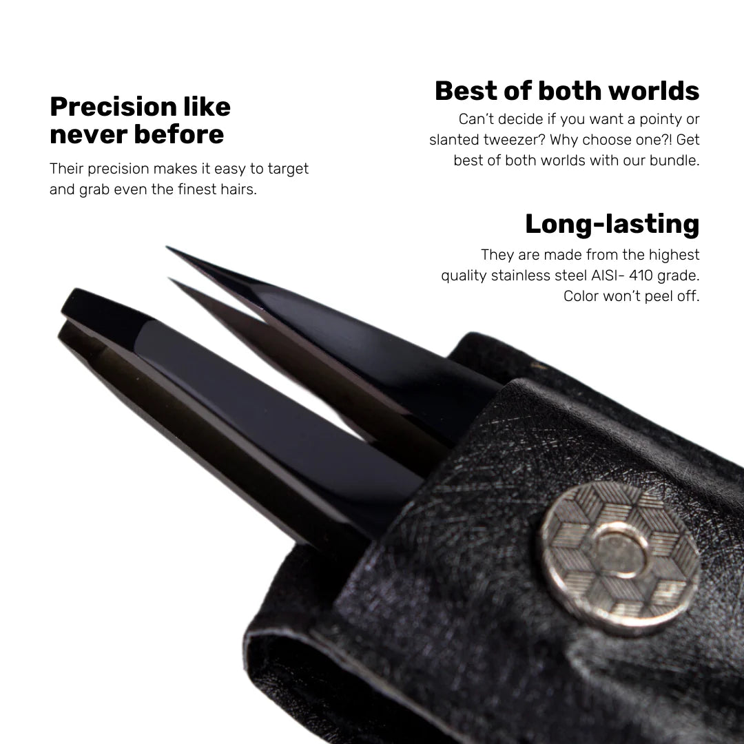 BWH - Pointy + Slanted Midnight Chrome Tweezers